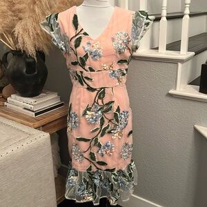 vone embroidered dress Maeve Navy Floral Embroidered Midi Dress – Frock and Frill main image 0